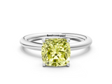 White gold Fancy Yellow Cushion  Cut Solitaire Ring with Thin Band and Four-Prong Setting_16
