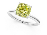 White gold Fancy Yellow Cushion  Cut Solitaire Ring with Thin Band and Four-Prong Setting_17