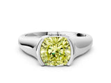 White gold Fancy Yellow Cushion Cut Solitaire Tension Set Diamond Ring with Split Shank Band_24