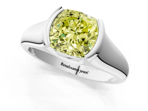 White gold Fancy Yellow Cushion Cut Solitaire Tension Set Diamond Ring with Split Shank Band_25