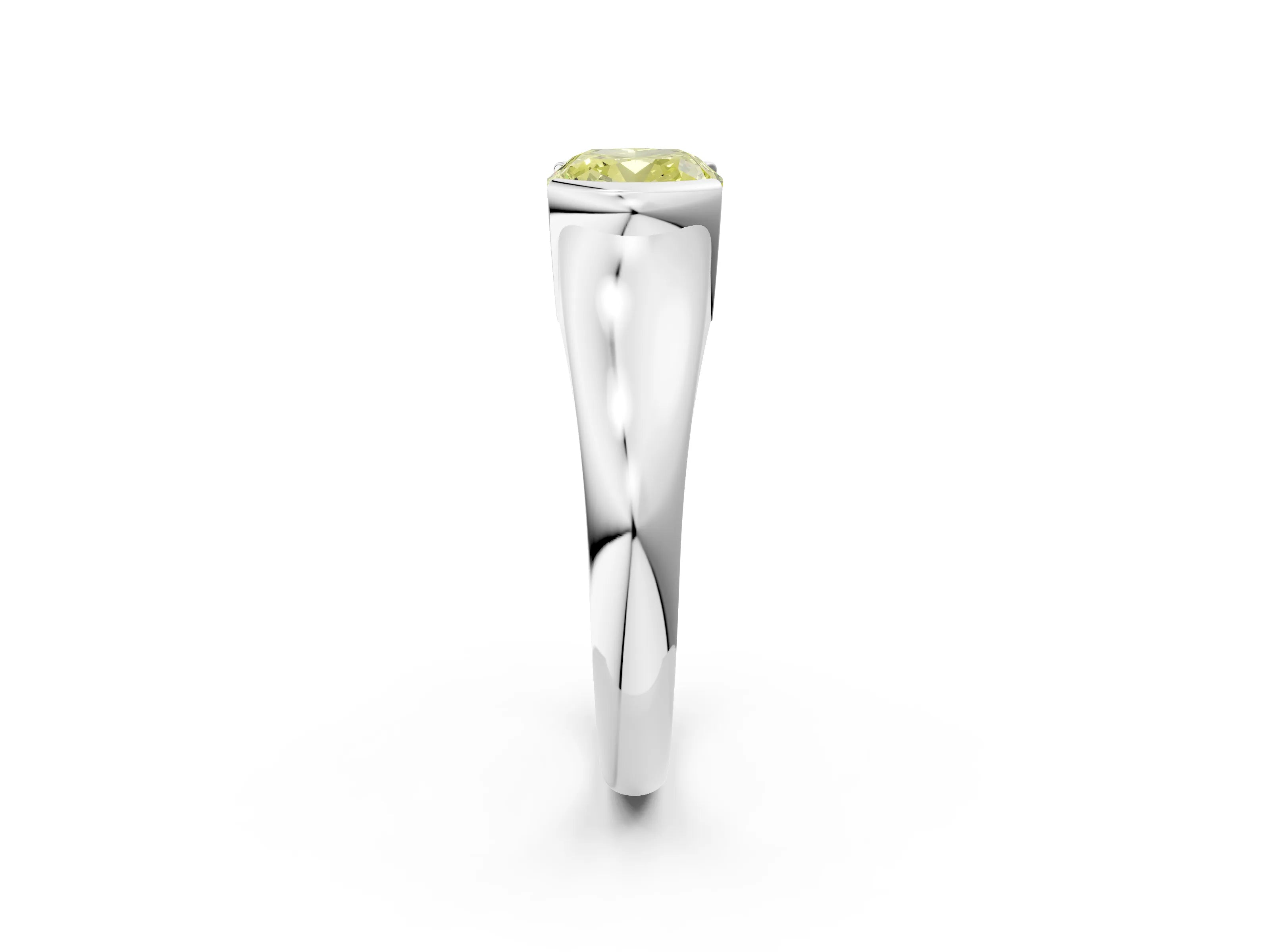 White gold Fancy Yellow Cushion Cut Solitaire Tension Set Diamond Ring with Split Shank Band_26