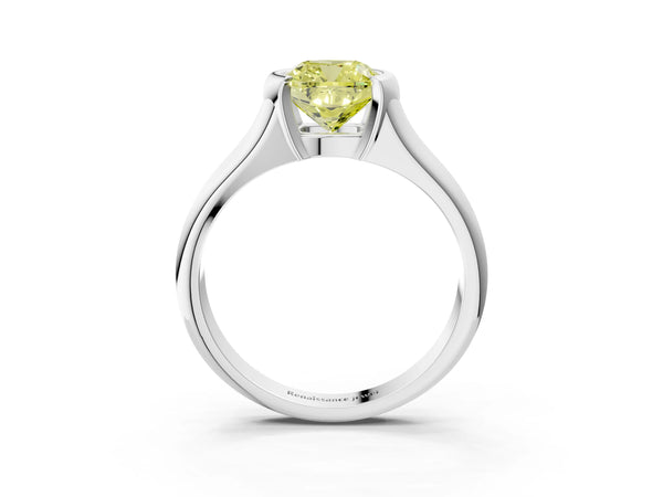 Platinum Cushion Cut Tension Style Solitaire Engagement Ring Setting for Fancy Yellow Center