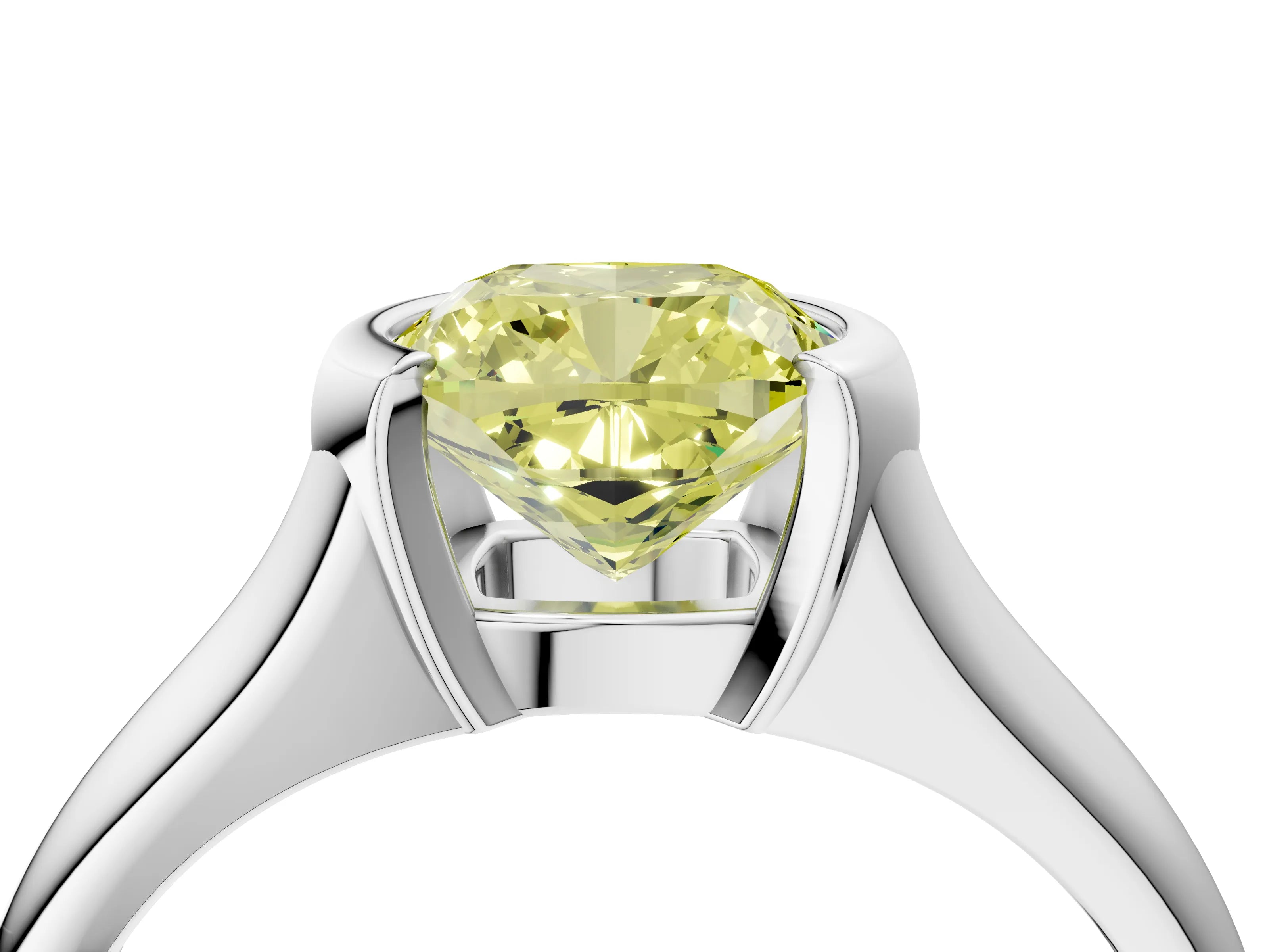 White gold Fancy Yellow Cushion Cut Solitaire Tension Set Diamond Ring with Split Shank Band_28