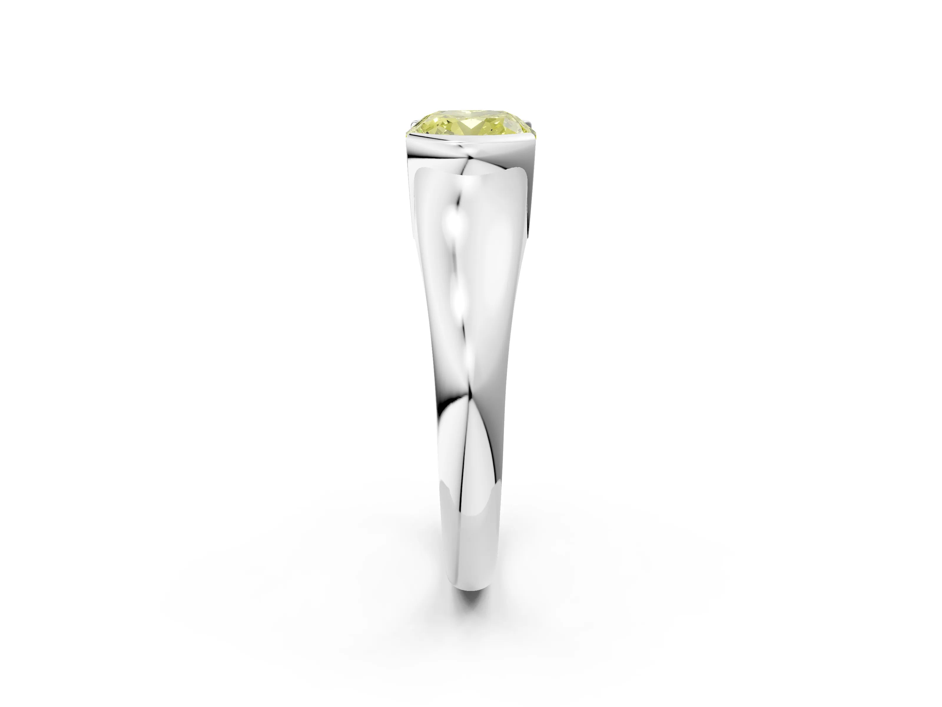 White gold Fancy Yellow Cushion Cut Solitaire Tension Set Diamond Ring with Split Shank Band_2