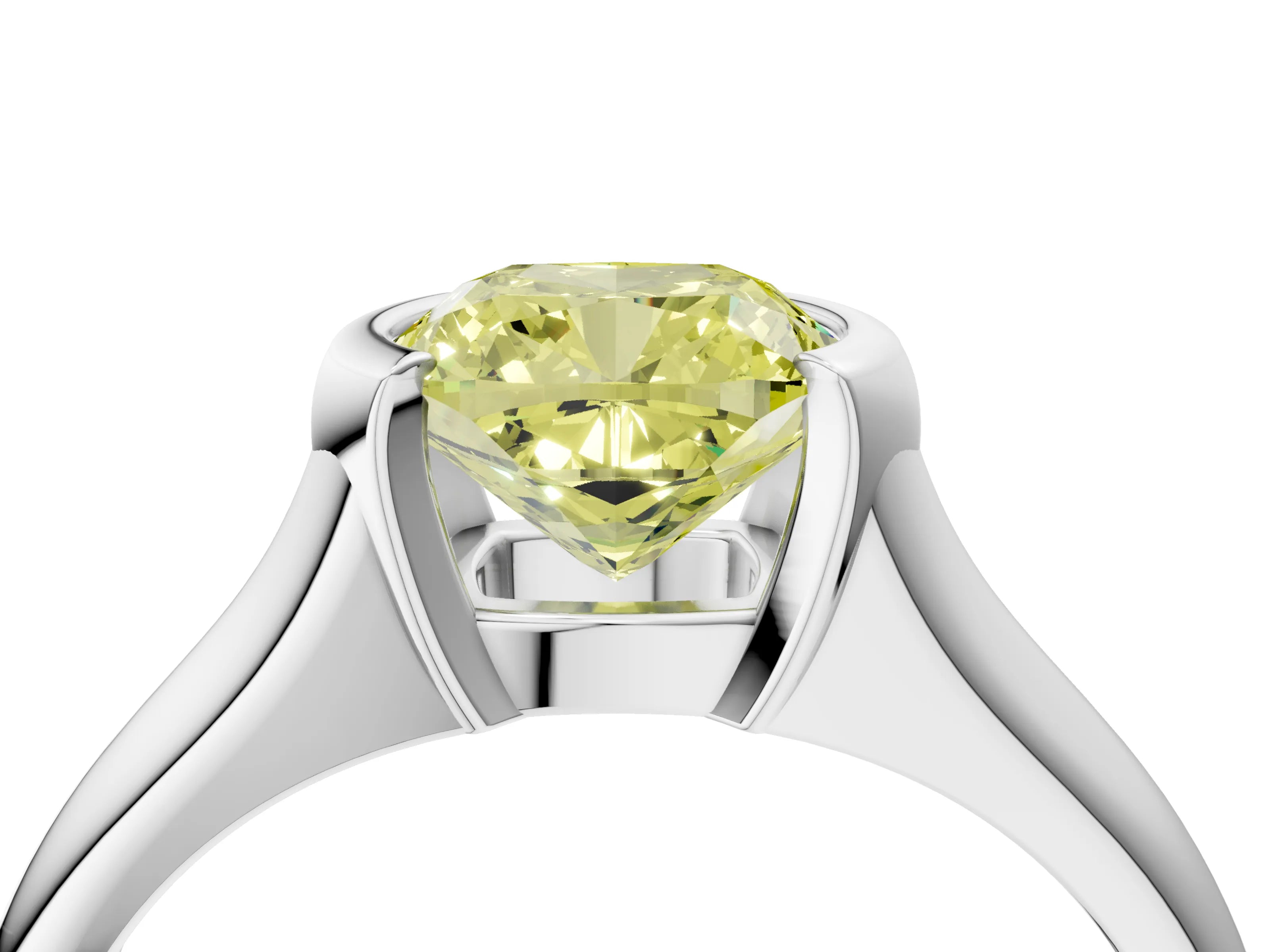 White gold Fancy Yellow Cushion Cut Solitaire Tension Set Diamond Ring with Split Shank Band_4