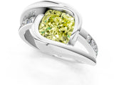 White gold Fancy Yellow Cushion Cut Solitaire Tension-Set Diamond Split Shank Ring_1