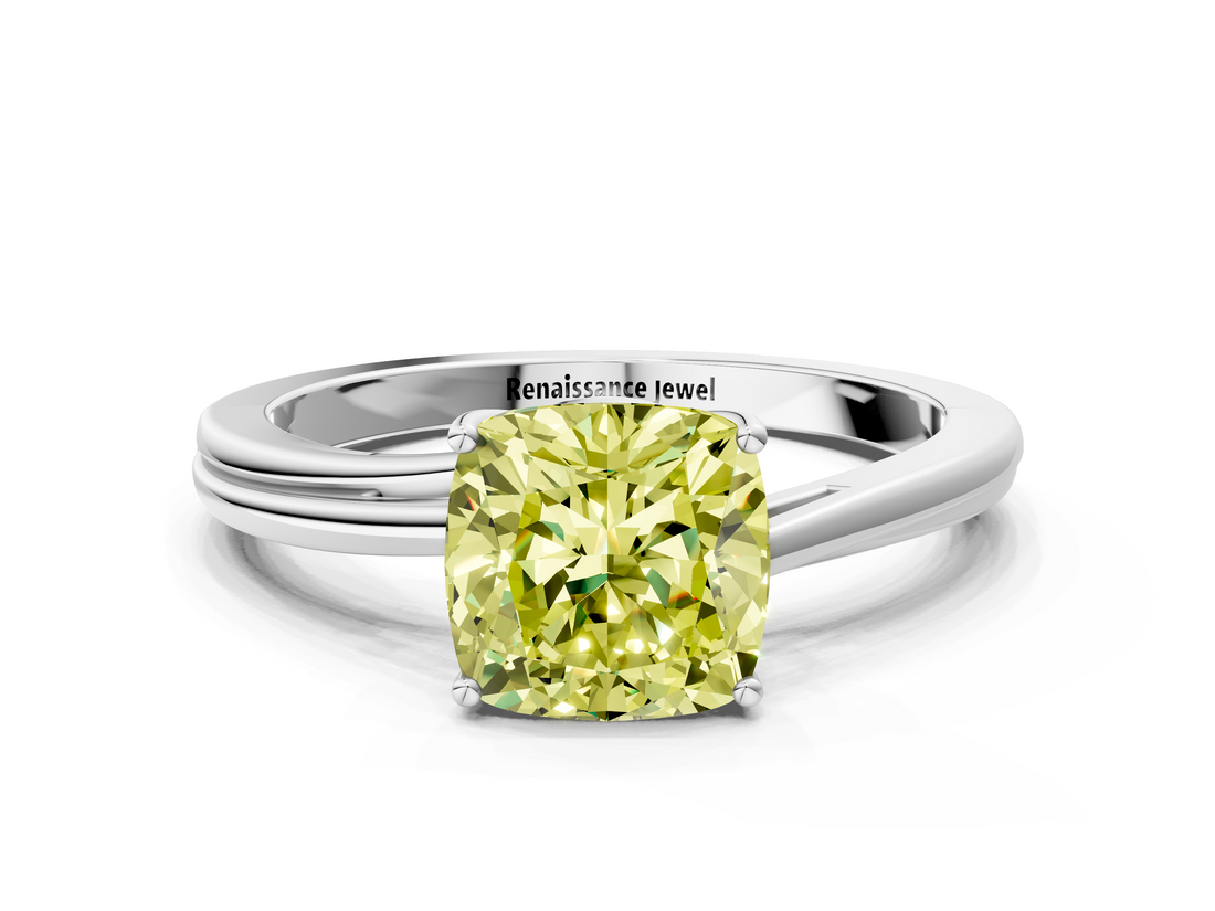 White gold Fancy Yellow Cushion  Cut Solitaire Twist Band Ring with Four-Prong Setting_23