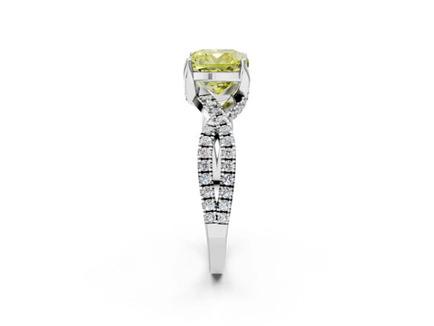 White gold Fancy Yellow Cushion Cut Solitaire Twist Pave Diamond Engagement Ring with Prong Setting_26
