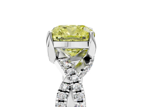 White gold Fancy Yellow Cushion Cut Solitaire Twist Pave Diamond Engagement Ring with Prong Setting_29