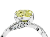 White gold Fancy Yellow Cushion Cut Solitaire Twist Pave Diamond Engagement Ring with Prong Setting_4