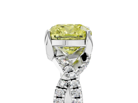 White gold Fancy Yellow Cushion Cut Solitaire Twist Pave Diamond Engagement Ring with Prong Setting_5
