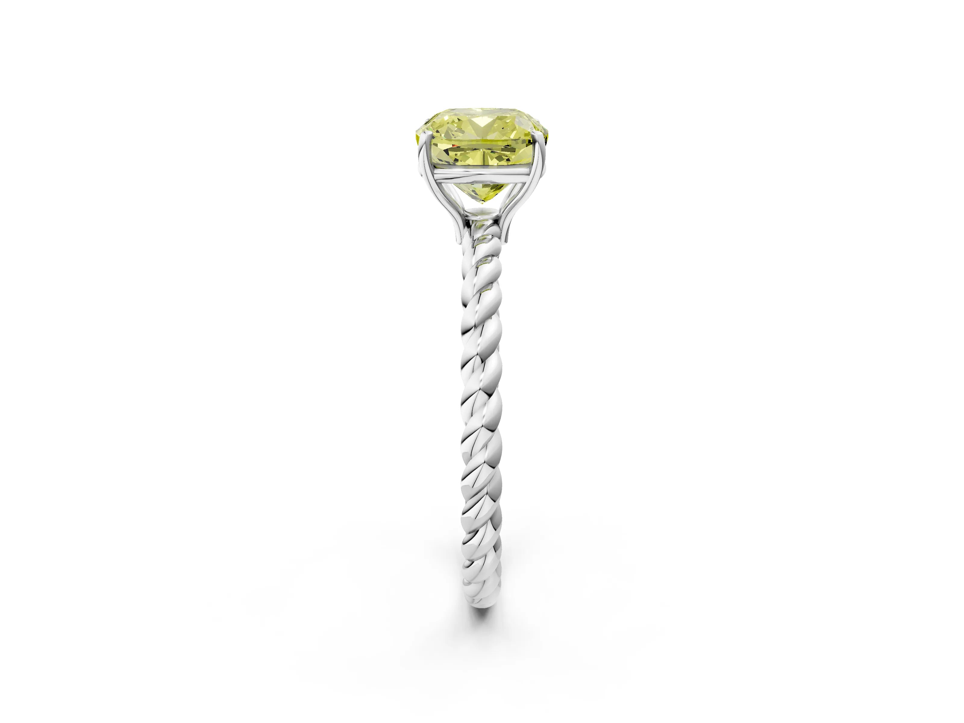White gold Fancy Yellow Cushion Cut Solitaire Twisted Band 4-Prong Ring_26