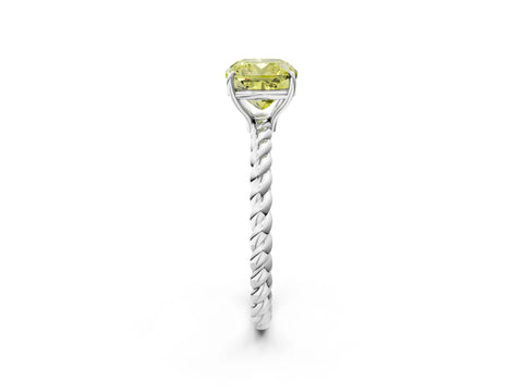 White gold Fancy Yellow Cushion Cut Solitaire Twisted Band 4-Prong Ring_26
