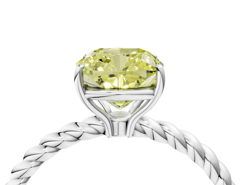 White gold Fancy Yellow Cushion Cut Solitaire Twisted Band 4-Prong Ring_28