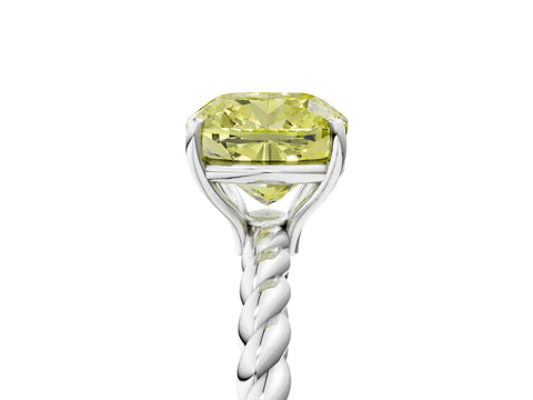 White gold Fancy Yellow Cushion Cut Solitaire Twisted Band 4-Prong Ring_29