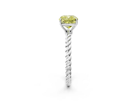 White gold Fancy Yellow Cushion Cut Solitaire Twisted Band 4-Prong Ring_32