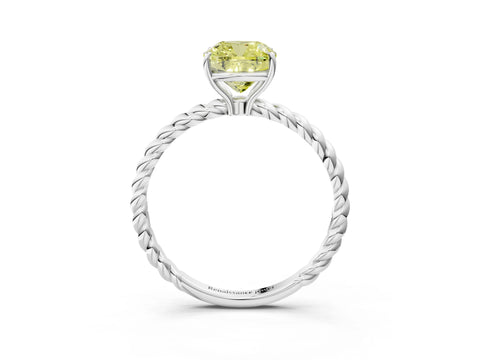 White gold Fancy Yellow Cushion Cut Solitaire Twisted Band 4-Prong Ring_33