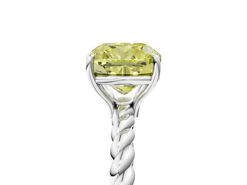 White gold Fancy Yellow Cushion Cut Solitaire Twisted Band 4-Prong Ring_35