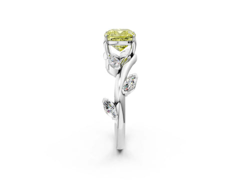 White gold Fancy Yellow Cushion Cut Solitaire Twisted Band Marquise Accent Prong Setting Ring_2