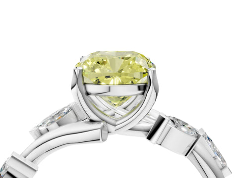 White gold Fancy Yellow Cushion Cut Solitaire Twisted Band Marquise Accent Prong Setting Ring_4