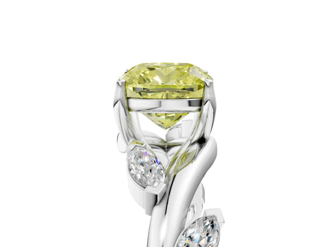 White gold Fancy Yellow Cushion Cut Solitaire Twisted Band Marquise Accent Prong Setting Ring_5