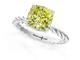White gold Fancy Yellow Cushion  Cut Solitaire Twisted Band with Four-Prong Setting_69