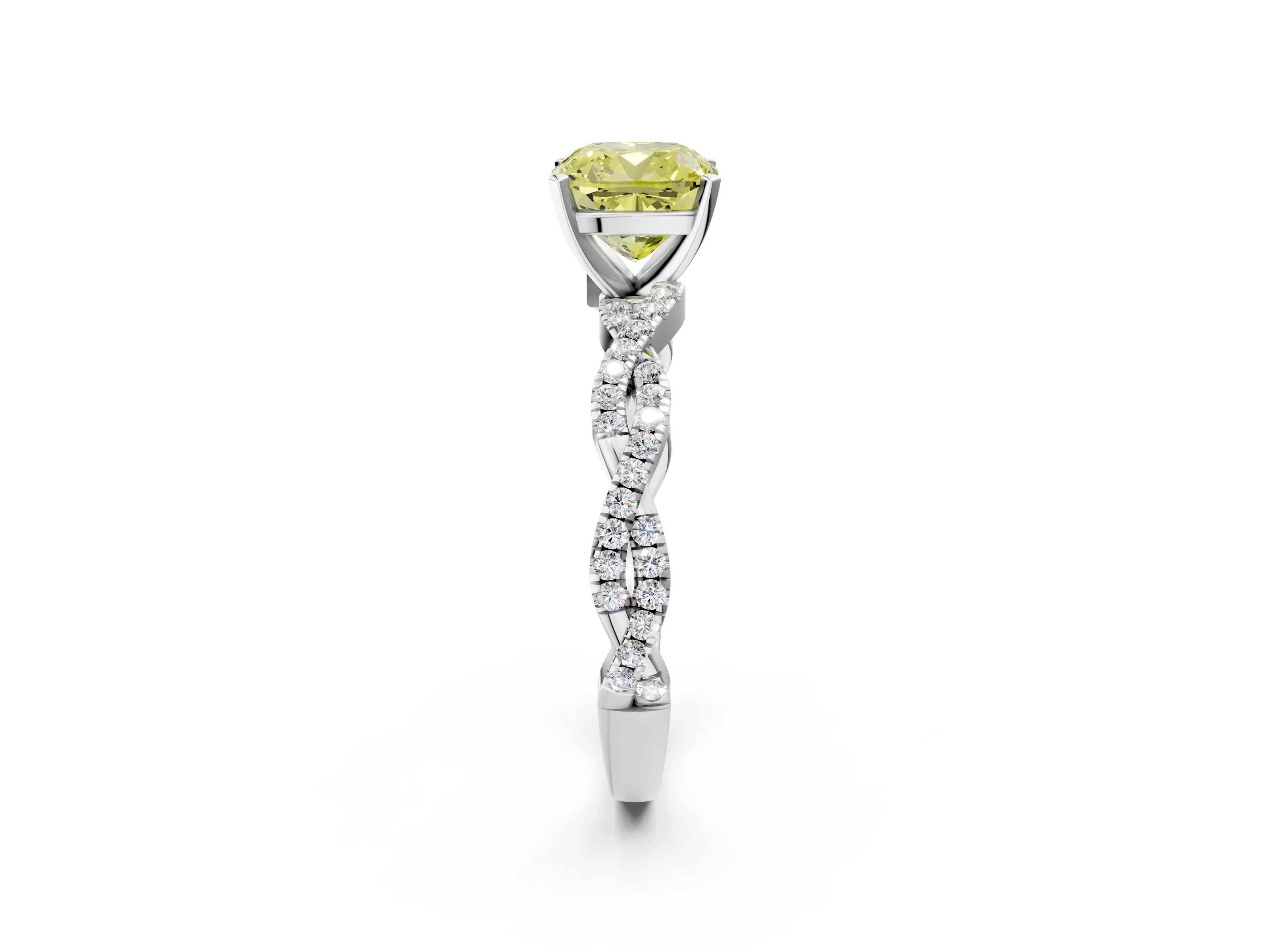 White gold Fancy Yellow Cushion Cut Solitaire Twisted Pave Band with Four-Prong Setting_17