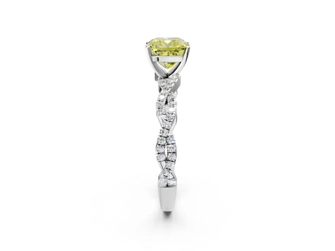 White gold Fancy Yellow Cushion Cut Solitaire Twisted Pave Band with Four-Prong Setting_17