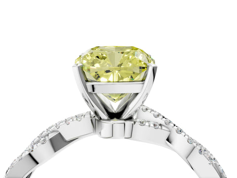 White gold Fancy Yellow Cushion Cut Solitaire Twisted Pave Band with Four-Prong Setting_19