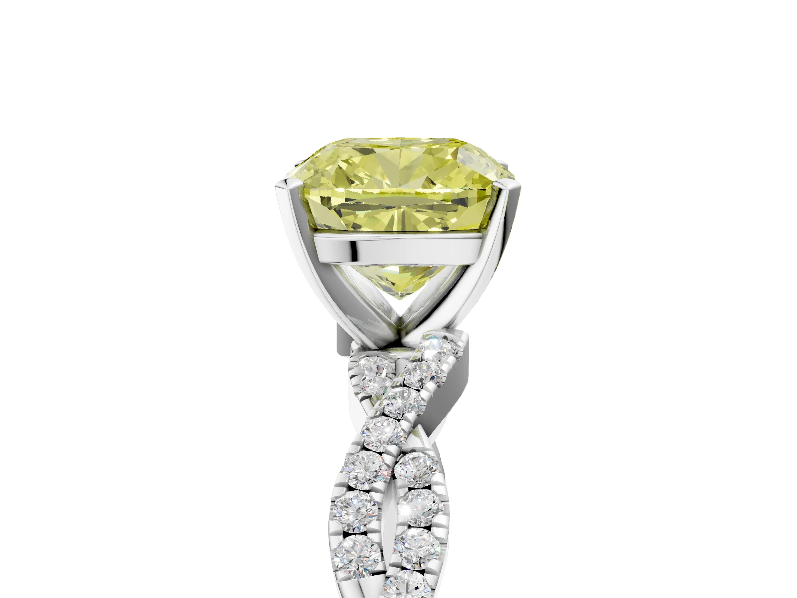 White gold Fancy Yellow Cushion Cut Solitaire Twisted Pave Band with Four-Prong Setting_20