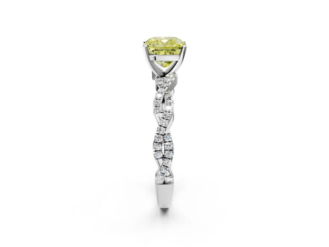 White gold Fancy Yellow Cushion Cut Solitaire Twisted Pave Band with Four-Prong Setting_5