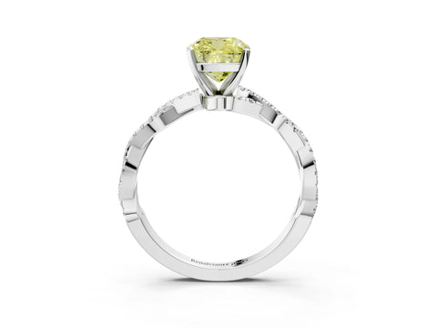 White gold Fancy Yellow Cushion Cut Solitaire Twisted Pave Band with Four-Prong Setting_6