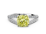 White gold Fancy Yellow Cushion  Cut Split Shank Pave Diamond Engagement Ring with Four-Prong Setting_24