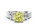 White gold Fancy Yellow Cushion  Cut Three-Stone Channel Set Ring with Bar Prongs_59