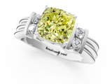 White gold Fancy Yellow Cushion  Cut Three-Stone Channel Set Ring with Bar Prongs_60