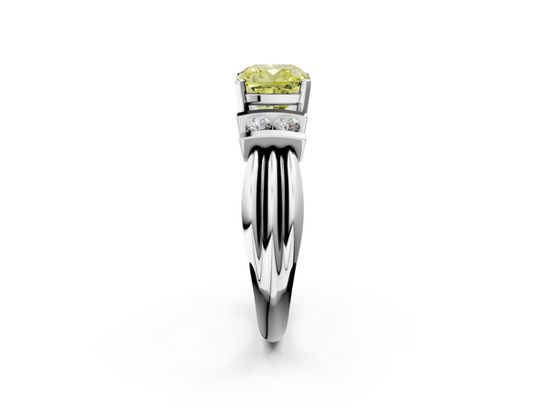 White gold Fancy Yellow Cushion  Cut Three-Stone Channel Set Ring with Bar Prongs