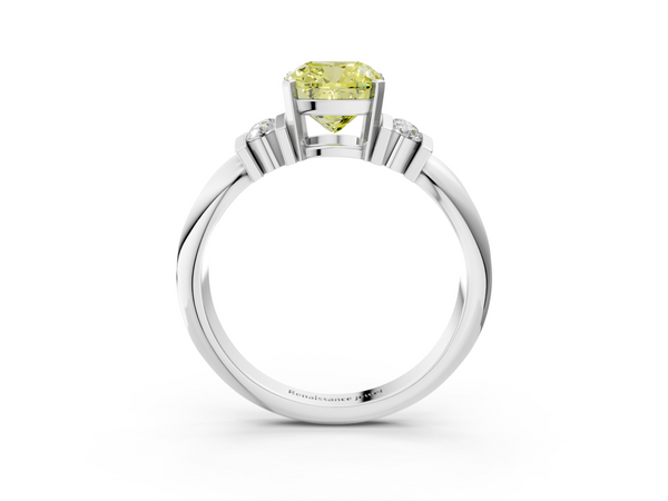 White gold Fancy Yellow Cushion  Cut Three-Stone Channel Set Ring with Bar Prongs