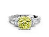 White gold Fancy Yellow Cushion  Cut Three-Stone Diamond Pavé Band with Prong Setting_17