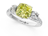 White gold Fancy Yellow Cushion  Cut Three-Stone Diamond Pave Band with Prong Setting_34