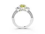 White gold Fancy Yellow Cushion Cut Three-Stone Diamond Ring with Pavé Band and Four-Prong Setting_15