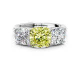 White gold Fancy Yellow Cushion Cut Three-Stone Diamond Ring with Prong Setting on a Classic Band_12