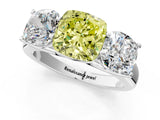 White gold Fancy Yellow Cushion Cut Three-Stone Diamond Ring with Prong Setting on a Classic Band_13