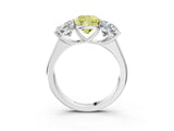White gold Fancy Yellow Cushion Cut Three-Stone Diamond Ring with Prong Setting on a Classic Band_15