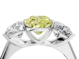 White gold Fancy Yellow Cushion Cut Three-Stone Diamond Ring with Prong Setting on a Classic Band_16