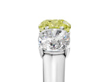 White gold Fancy Yellow Cushion Cut Three-Stone Diamond Ring with Prong Setting on a Classic Band_17