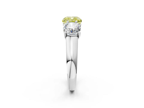White gold Fancy Yellow Cushion Cut Three-Stone Diamond Ring with Prong Setting on a Classic Band_2