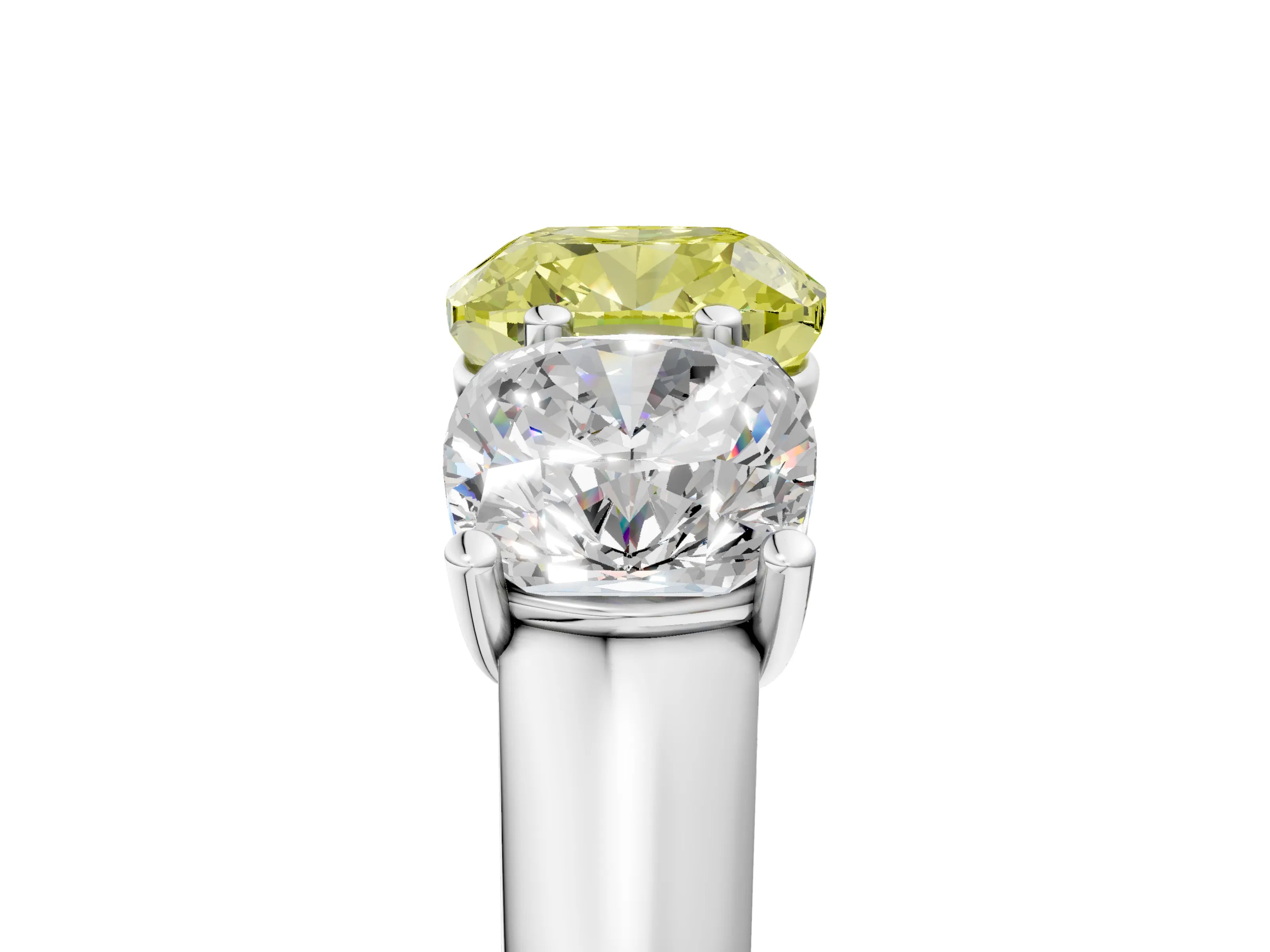 White gold Fancy Yellow Cushion Cut Three-Stone Diamond Ring with Prong Setting on a Classic Band_5