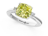 White gold Fancy Yellow Cushion  Cut Three-Stone Solitaire Ring with Round Accent Diamonds and Four-Prong Setting_20
