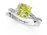 White gold Fancy Yellow Cushion  Cut Twist Band Solitaire Diamond Ring with Pavé Setting_4