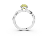 White gold Fancy Yellow Cushion  Cut Twist Band Solitaire Diamond Ring with Pavé Setting_6